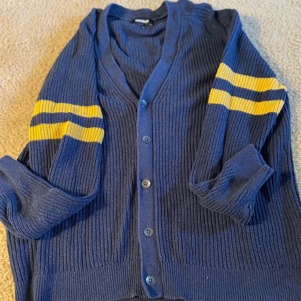 Express Navy Cardigan with Yellow Stripes
